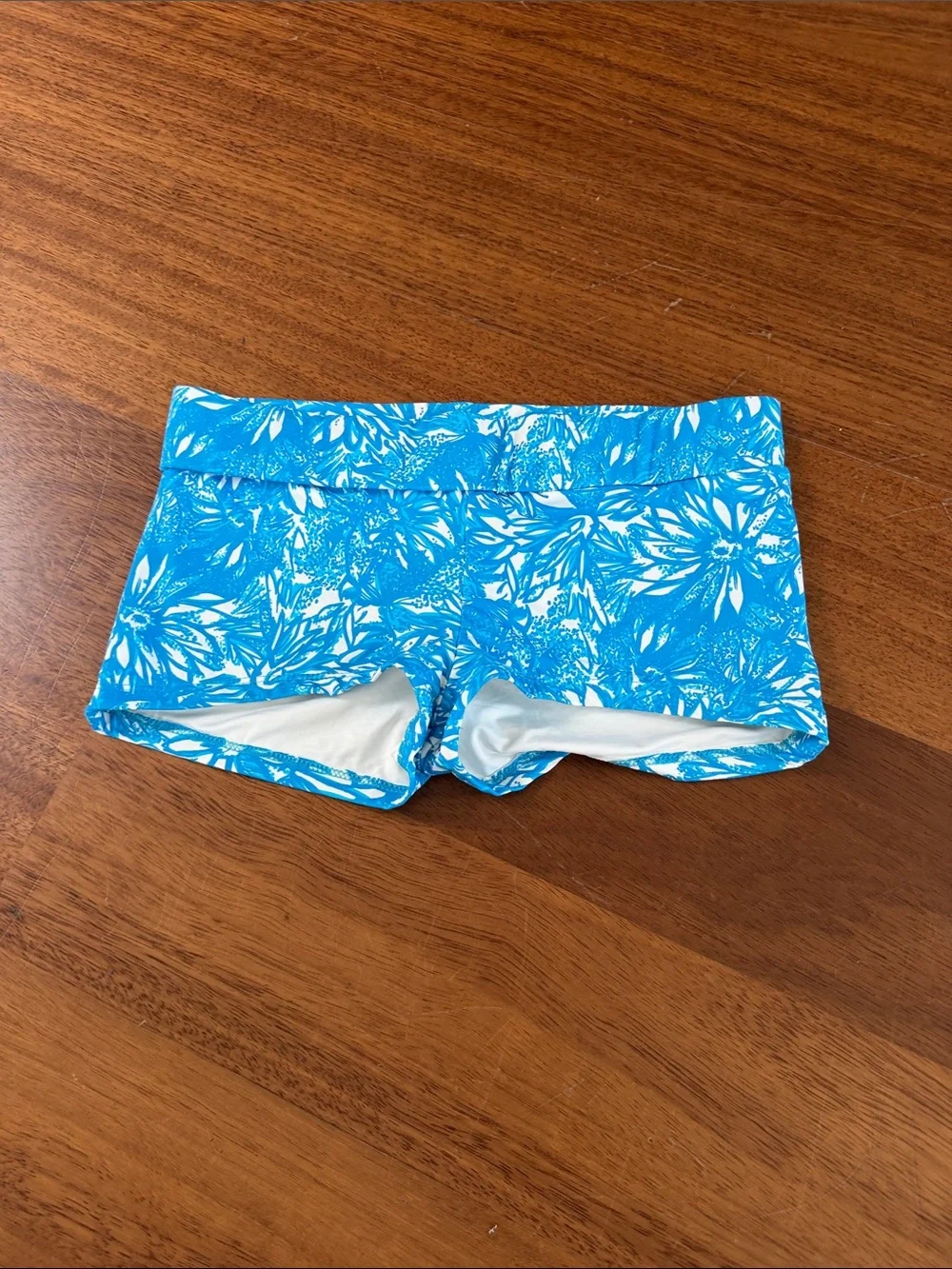 Frankie's Bikinis Blue and White Floral Swim Shorts